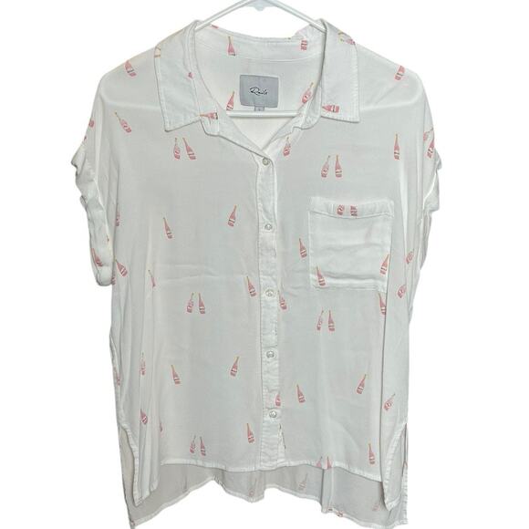 Rails Whitney Champagne Bottle Print Button Up Blouse White - L - Picture 1 of 9